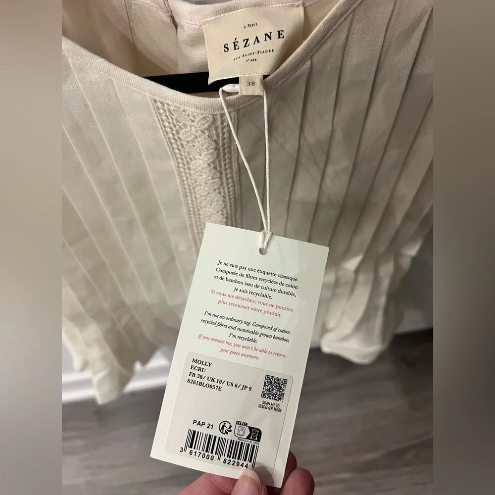 BNWT Sezane Molly Blouse - Ecru - Picture 5 of 6